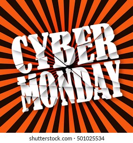 Cyber Monday. Destroyed text. Header, element for celebratory design with soft shadow. Vector illustration. 