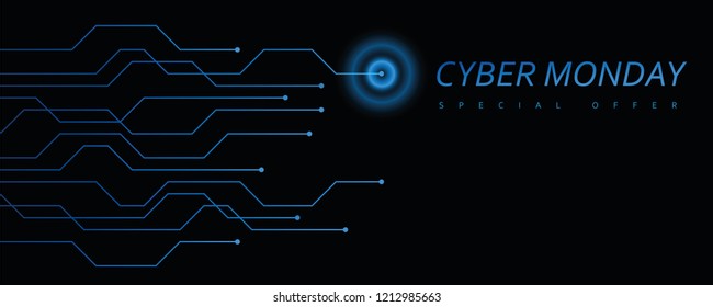 cyber monday digital technology banner blue and black vector illustration EPS10