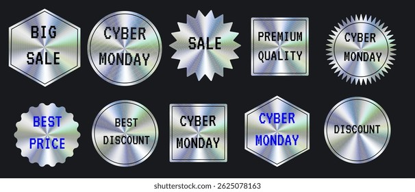 Cyber monday discount badges for online shopping and promotions.