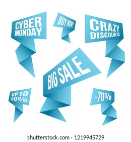 Cyber Monday discount design set. Blue Flashes. Vector illustration.