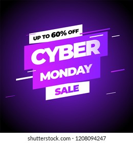 Cyber Monday discount sale concept. Inscription design template. Cyber Monday banner. Vector illustration eps 10.