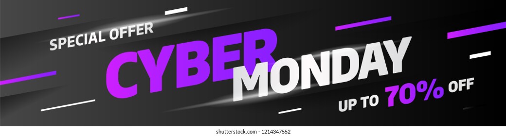 Cyber Monday discount sale concept. Inscription design template. Cyber Monday banner. Vector illustration eps 10.