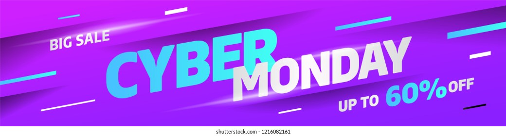 Cyber Monday discount sale concept. Inscription design template. Cyber Monday banner. Vector illustration eps 10.