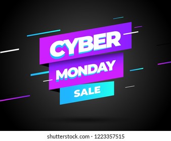 Cyber Monday discount sale concept. Inscription design template. Cyber Monday banner. Vector illustration eps 10.