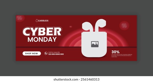 cyber Monday Earbuds Super Sale social media cover banner template and EarPods web banner design
