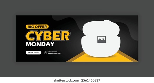 cyber Monday Earbuds Super Sale social media cover banner template and EarPods web banner design
