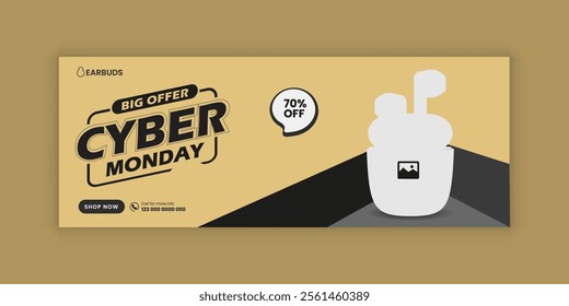 cyber Monday Earbuds Super Sale social media cover banner template and EarPods web banner design
