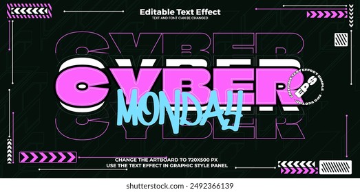 Efecto de texto editable Cyber Monday en estilo de tendencia simple cibernético moderno