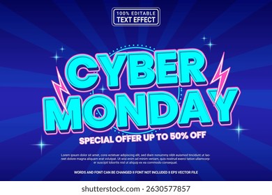 Cyber Monday Editable Vector 3D Text Effect – Playful and Modern Typography Cartoon Style for Poster, Branding, Social Media