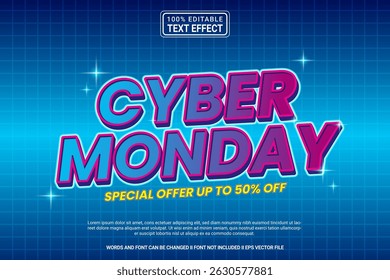 Cyber Monday Editable Vector 3D Text Effect – Playful and Modern Typography Cartoon Style for Poster, Branding, Social Media
