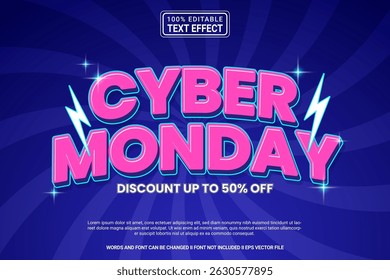 Cyber Monday Editable Vector 3D Text Effect – Playful and Modern Typography Cartoon Style for Poster, Branding, Social Media