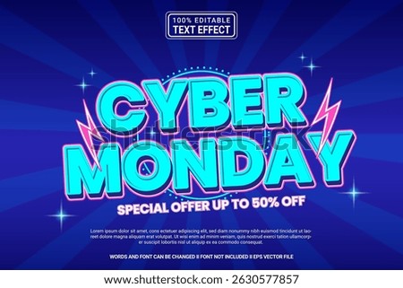 Cyber Monday Editable Vector 3D Text Effect – Playful and Modern Typography Cartoon Style for Poster, Branding, Social Media