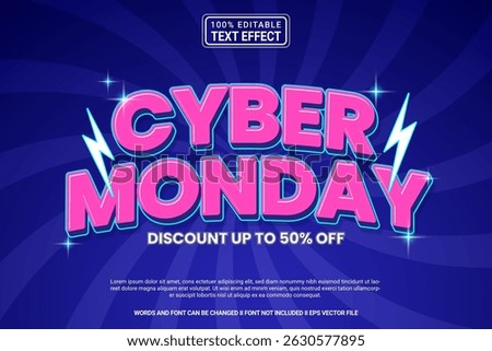 Cyber Monday Editable Vector 3D Text Effect – Playful and Modern Typography Cartoon Style for Poster, Branding, Social Media
