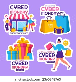 Cyber Monday Event Label Flat Cartoon Hand Drawn Templates Background Illustration