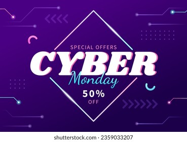 Cyber Monday Event Vector Illustration with Super Sale and Big Discount Purchases Goods in Paper Bags for Promotions in Flat Cartoon Background