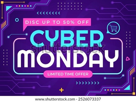 Cyber Monday Event Vector Illustration with Super Sale and Big Discount Purchases Goods in Paper Bags for Promotions in a Flat Style Cartoon Background