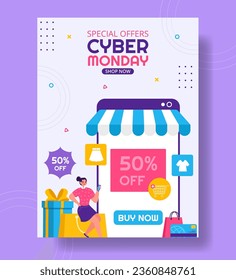Cyber Monday Event Vertical Poster Flat Cartoon Hand Drawn Templates Background Illustration
