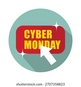 Cyber Monday Flat Icon with Cursor Arrow and Long Shadow. Vector illustration.