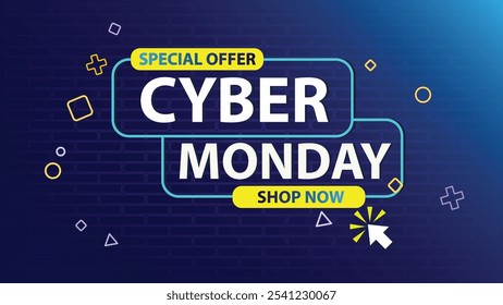 Diseño de ilustración plana Cyber Monday   con forma con fondo azul.