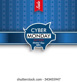 Cyber monday flyer with piggy bank. Eps 10 vector file.
