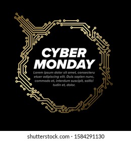 Cyber monday flyer template with electronic circuit and place for your text