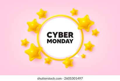 Cyber monday frame banner. Speech bubble offer. Cyber Monday Sale tag. Special offer price sign. Advertising Discounts symbol. 3d stars glitter tag. Golden frame banner. Vector