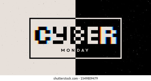 Cyber Montag glitch Pixel Schriftart Vektorgrafik. 