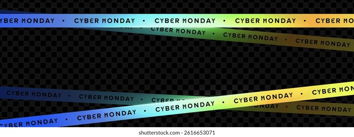 Cyber Monday Gradient Banner with Holographic Effect and Transparent Background, Ideal for Tech Sales, Web Promotions, and E-commerce Ads. Trendy Futuristic Look. Vector Illustration.