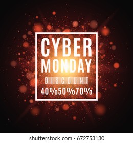 Cyber Monday. Great sale. Brochure for the poster. Background of red lights and glare. A bright flash of light. Vector illustration