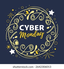 Cyber Monday greeting card with vintage design and festive decorations