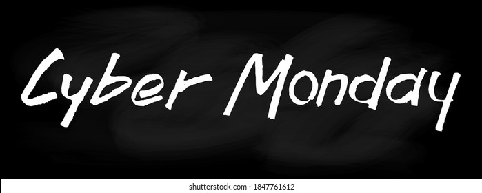 Cyber monday hand drawn custom lettering text on chalkboard background, vector illustration. Design for decoration, sale banner and promotion. Cyber monday vector design. Sale time vector calligraphy.