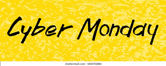 Cyber monday hand drawn custom lettering text on yellow background, vector illustration. Design for decoration, sale banner and promotion. Cyber monday vector design. Sale time vector calligraphy.
