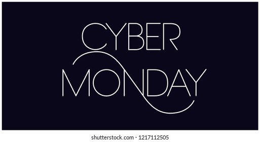 Cyber Monday - hand drawn lettering in minimalistic style; white letters on black background. Vector illustration for banners, prints, posters, flyers, stickers, promotion, web, discount shopping.