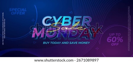 Cyber monday horizontal banner template. Includes editable text