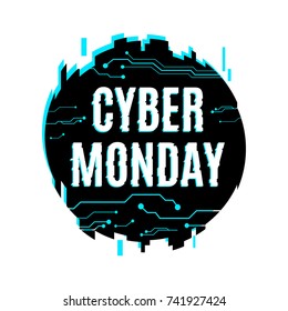 Cyber monday icon in distorted glitch style. Vector illustration design.