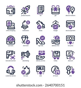 Cyber Monday Icon pack for your website, mobile, presentation, and logo design. Cyber Monday Icon dual tone design. Vector graphics illustration and editable stroke.