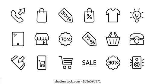 Cyber Monday Icon Set contains discount packages, promotions, shopping cart, big discounts, shopping cart and more. Editable stroke, vector icons.