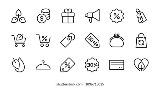 Cyber Monday Icon Set contains discount packages, promotions, shopping cart, big discounts, shopping cart and more. Editable stroke, vector icons.