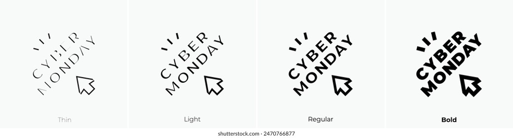 icono del cyber monday. Diseño de estilo fino, ligero, regular y audaz aislado sobre fondo blanco