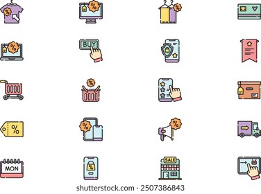 Cyber Montag Icons Sammlung ist eine Vektorgrafik mit editierbarem Strich.