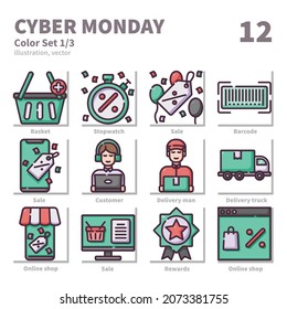 Cyber monday icons set, Color vector and illustration set 1