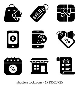 Cyber Monday icons Set of E-Commerce and Shopping related Vector Glyph Icons.