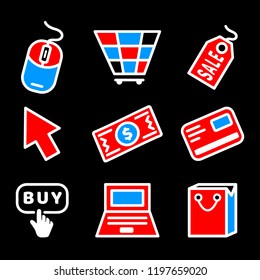 Cyber Monday Icons Set . Vector Icons Web. Holiday online shopping concept on black background isolated. Stock Vector Illustration.