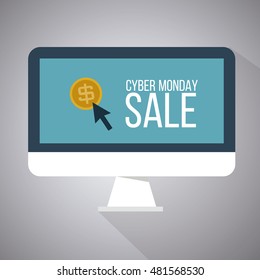 cyber monday illustration,
shopping basket and bubble talk  over screen computer