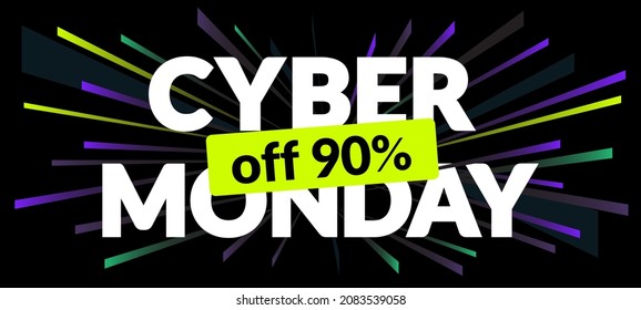 Cyber monday inscription in neon style on a black background. Design element for event advertising, branding, stocks, promotion. Vector illustration.