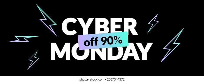 Cyber monday inscription in neon style on a black background. Design element for event advertising, branding, stocks, promotion. Vector illustration.