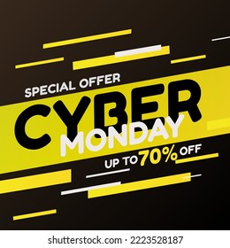 Cyber monday inscription in neon style on a black background.  Design element for event advertising, branding, stocks, promotion. Template. Black friday. Vector illustration
