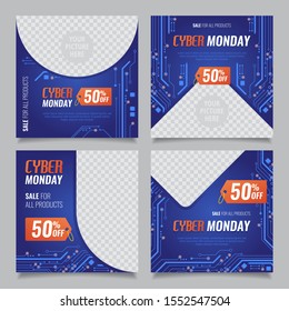 Cyber monday instagram post template.  Microelectronics Circuits board instagram post template with photo space.