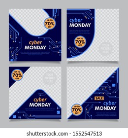 Plantilla de publicación en Instagram del ciberlunes.  Microelectrónica Circuits tablero Instagram postplantilla con espacio fotográfico.