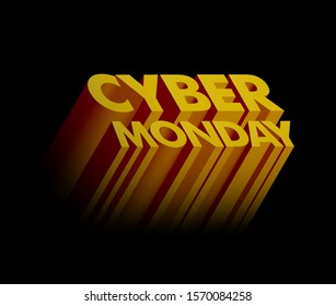 Cyber monday isometry 3d lettering banner. 3D text Cyber monday Sale poster. Advertising isometric illustration. Cyber monday Sale banner. Seasonal holidays discounts isometry ad offer